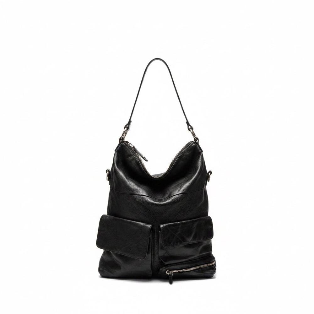 Hobo black leather foldover shoulder bag